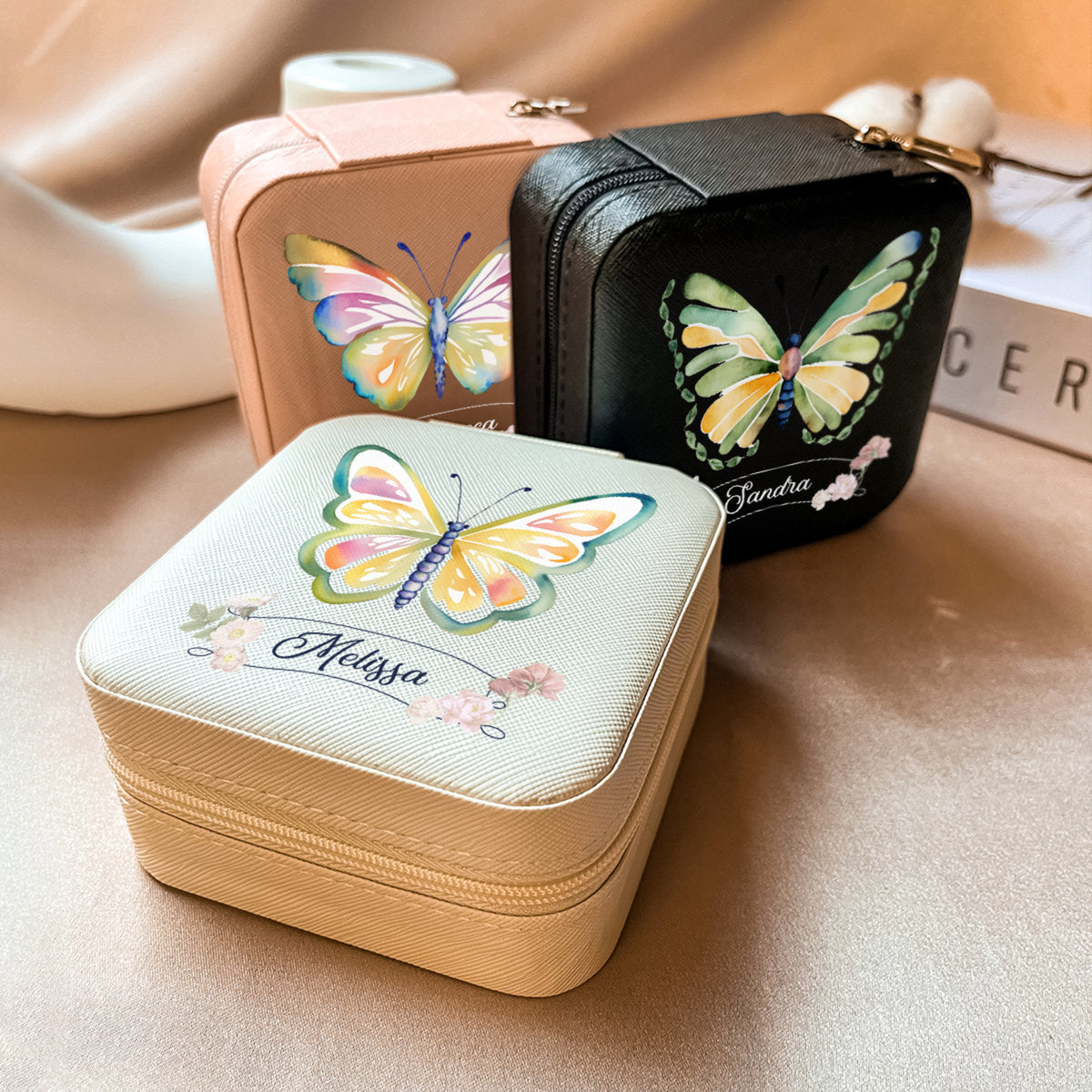 Butterfly Jewelry Box For Mom, Personalized Jewelry Organizer, Custom Jewelry Case with Name, Mothers Day Gift, Ring and Earring Holder