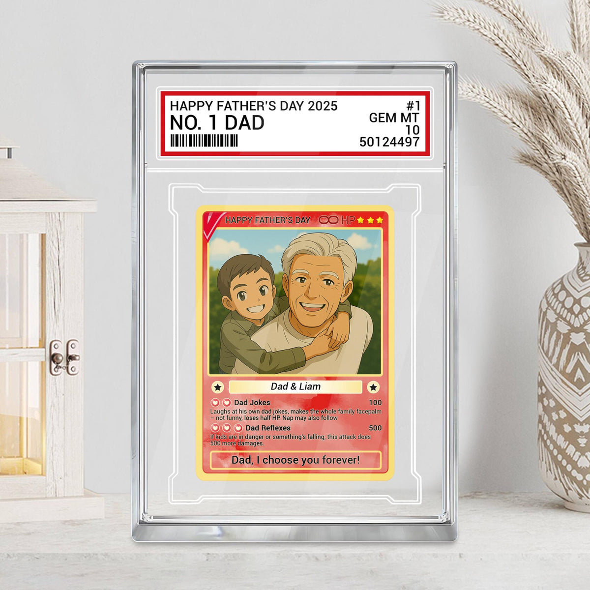 Personalized Fathers Day Gift Trading Card Style Acrylic Plaque, Grandpa, Anime Photo Acrylic Block, Gift For Dad From Kid
