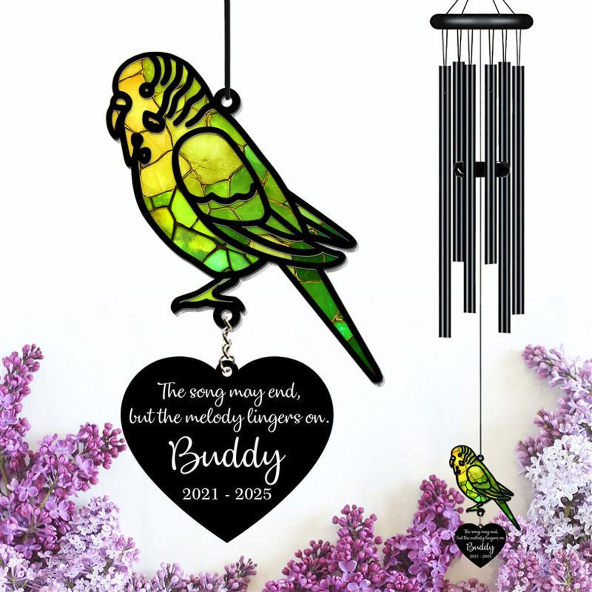 Personalized Memorial Wind Chime, Budgerigar Wind Chime, Parakeet Suncatcher Wind Chime, In Loving Memory, Family Gift, Pet Loss Gift