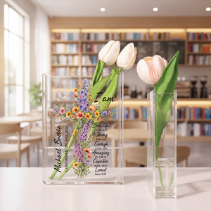 Floral Cross Journal With Custom Name Clear Acrylic Book Vase for Flowers, Transparent Flower Vase for Home Decor