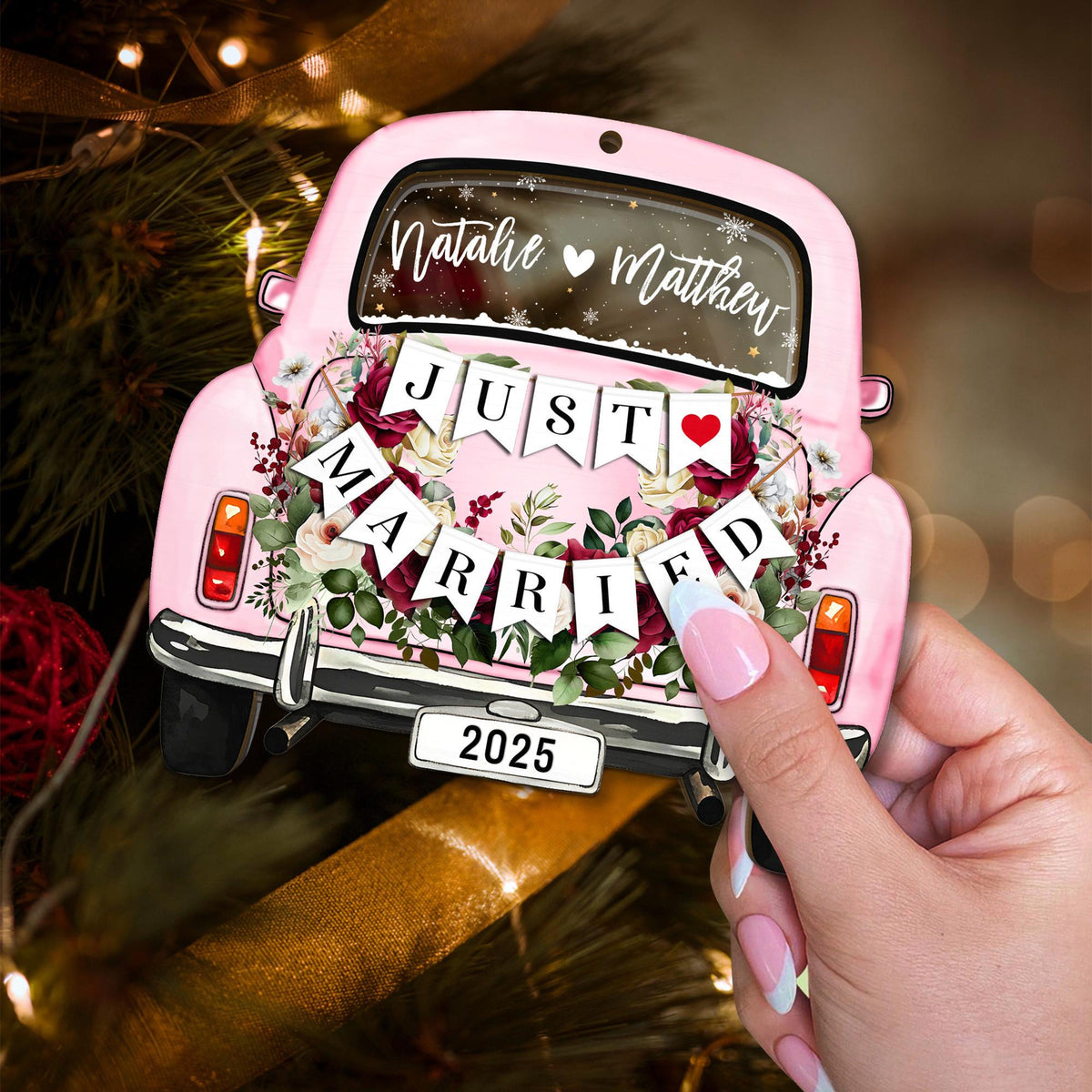 Personalized Just Married Car Ornament, Custom First Christmas Married Ornament, 1st Christmas Mr Mrs Ornament, Newlywed Gift for Couple