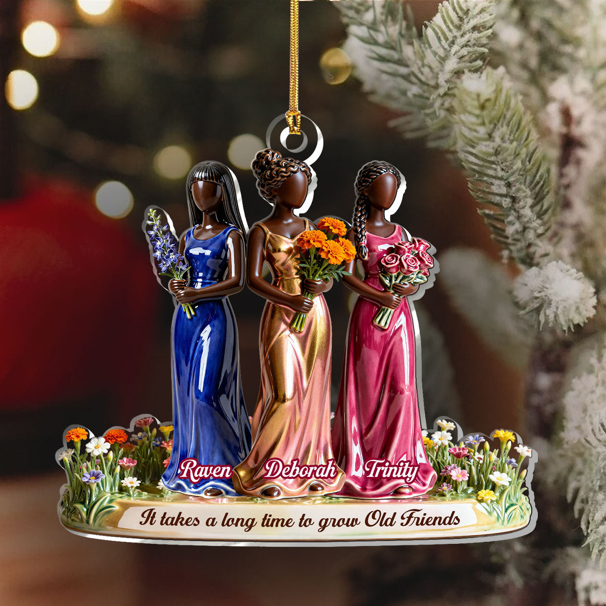 It Takes A Long Time To Grow Old Friends Flower Girls - Personalized Acrylic Ornament - Christmas Gift For Friends