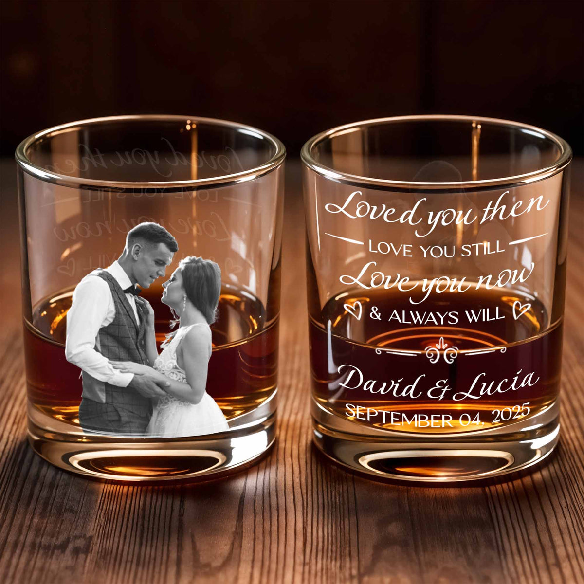Loved You Then Love You Still Always Will With Hearts, Personalized Whiskey Glass, Gift For Spouse And Couples