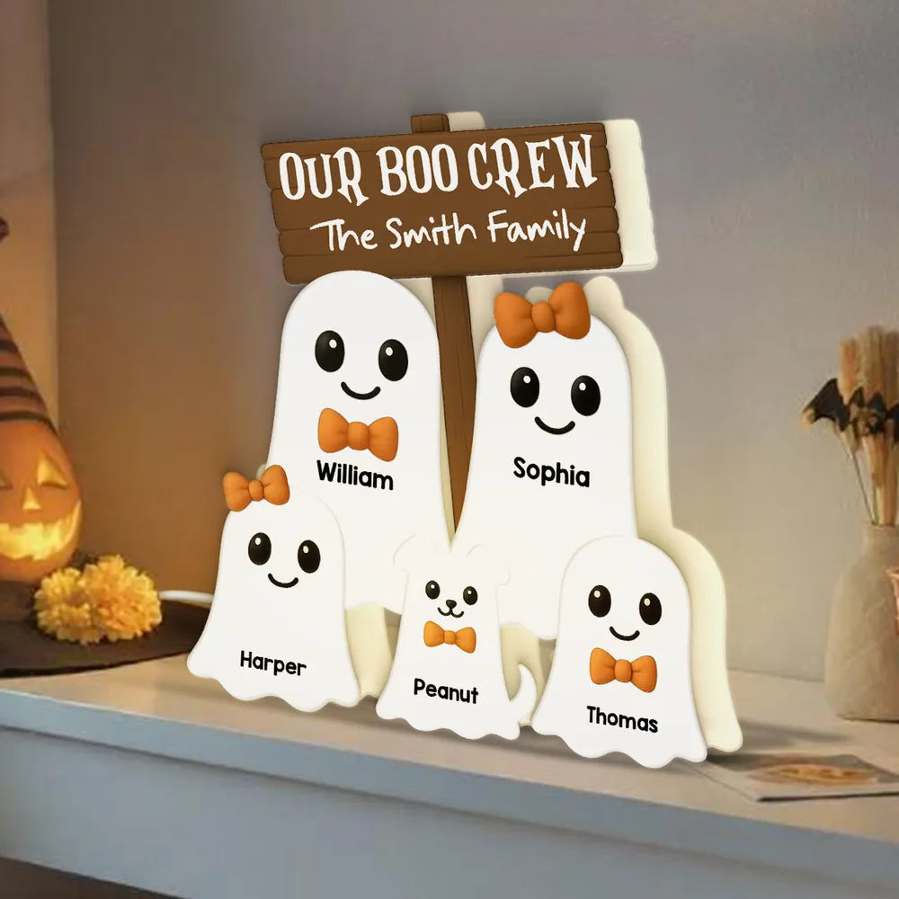 Halloween Boo Family With Kids - Personalized Acrylic Light Box - Gift For Family, Halloween Decoration