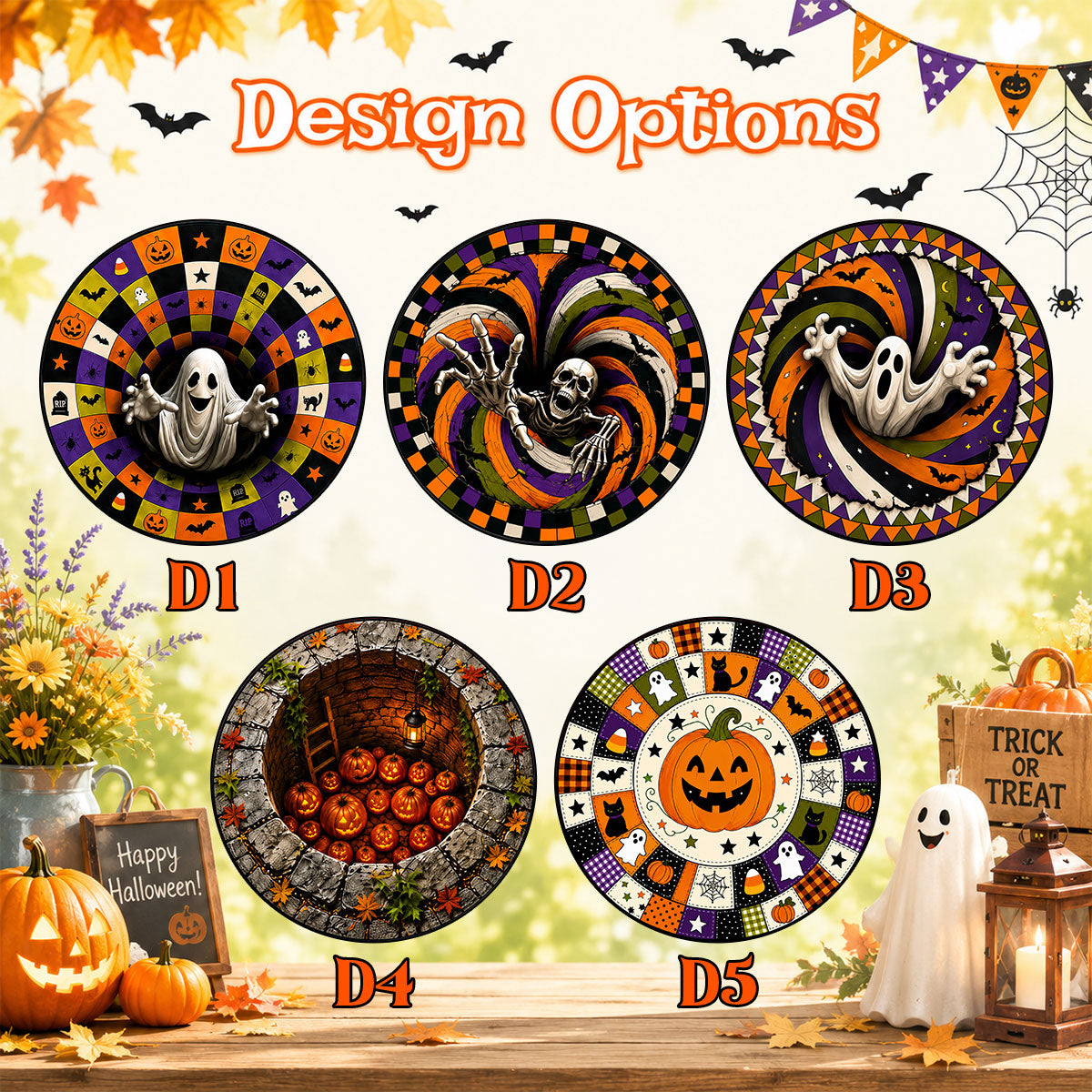 Halloween Pumpkin 3D Illusion Rug, 3D Halloween Vortex Rug
