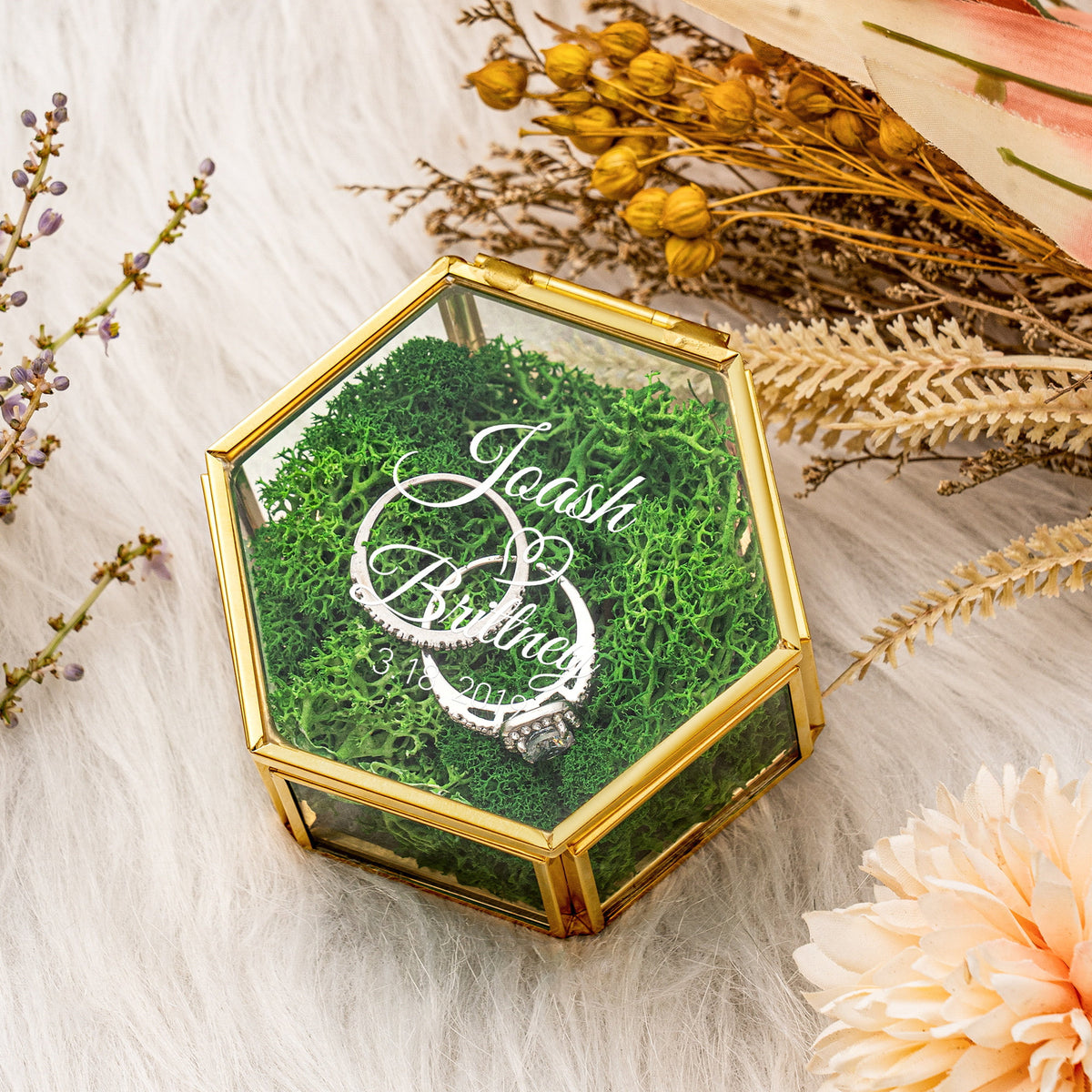 Custom Wedding Engagement Design, Custom Hexagonal Glass Ring Box, Gift For Wedding, Ring Bearer Box, Women Ring Bearer
