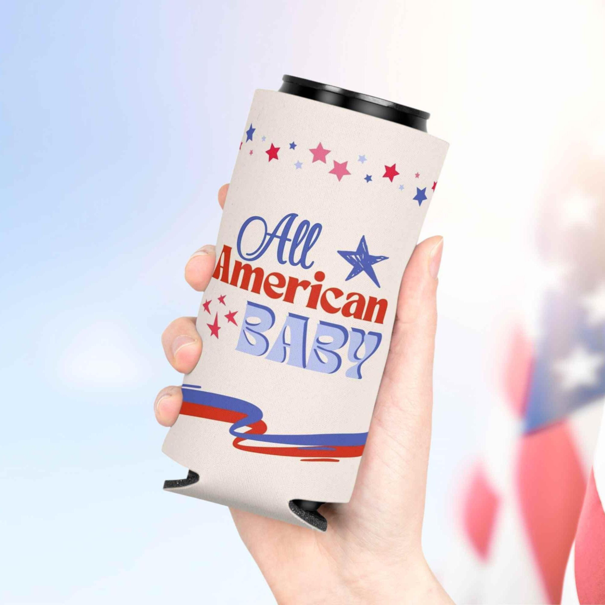 All American Baby Shower Can Cooler 4th of July Party Favor Red White and Due Gift Patriotic Baby Shower Decor American Theme Gender Reveal