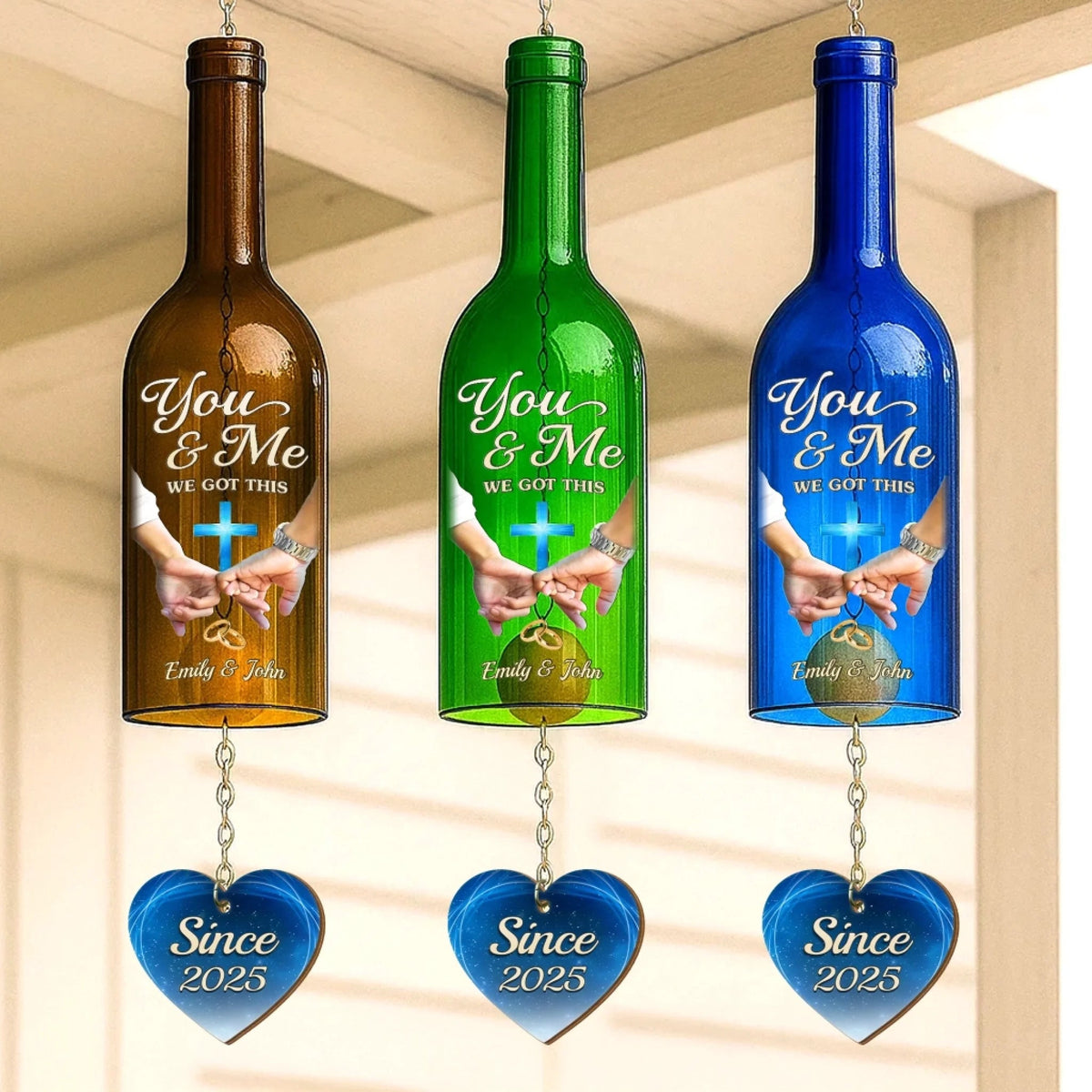 You & me We Got This - Personalized Wine Bottle Wind Chime - Gift For Couple