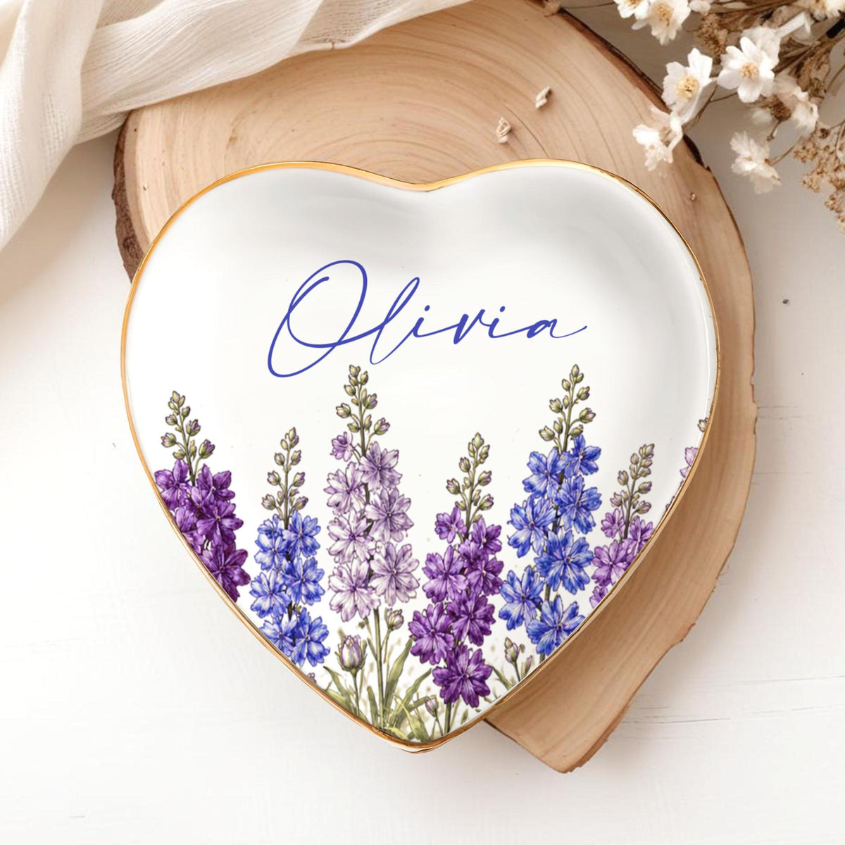 Personalized Birth Flower Jewelry Dish, Custom Trinket Dish For Her, Mother's Day Giff Mom Ring Holder,Bridesmaid Gift,Birthday Jewelry Tray