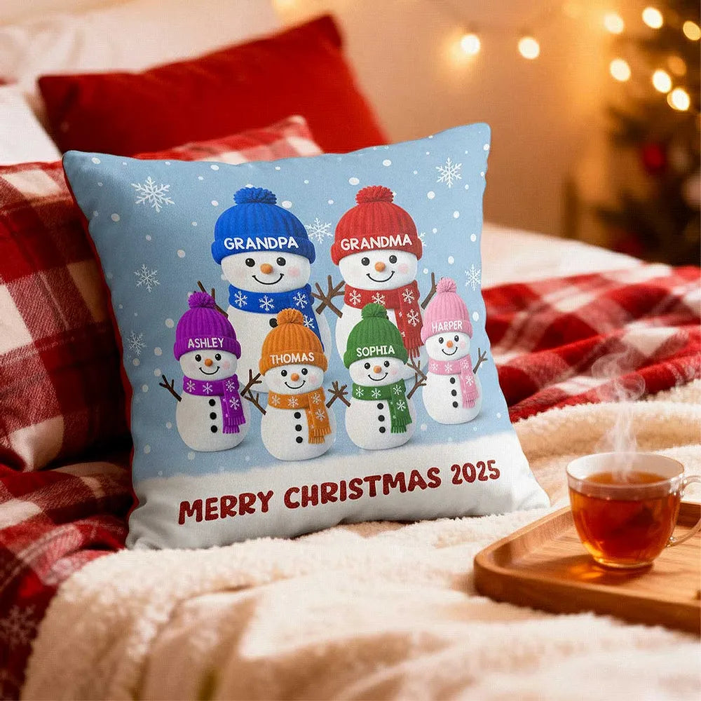 3D Effect Velvet Texture Christmas Snowman - Personalized Pillow - Christmas Gift For Family