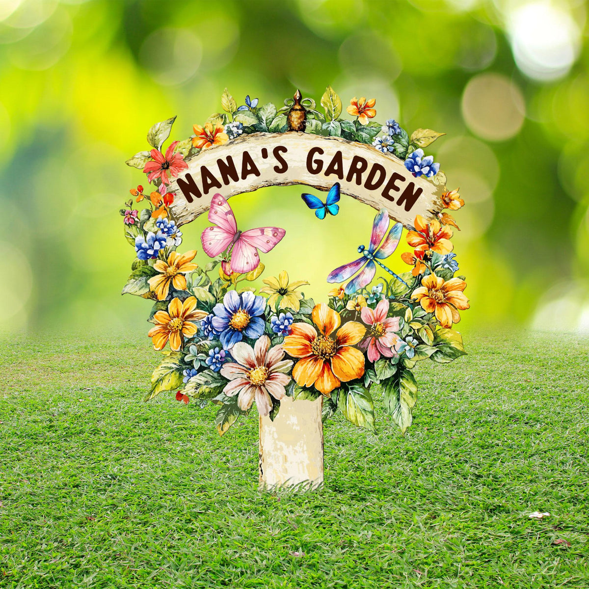 Custom Flower Sign with Stake, Personalized Garden Name Sign, Garden Flower Sign, Metal Yard Art, Gardening Gift, Gift for Mom, Garden Decor