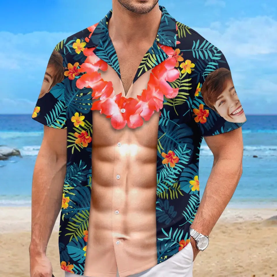 Custom Photo Tropical Hawaiian Shirt, Summer Vacation Gift, Gift For Family Members, Custom Face Shirt