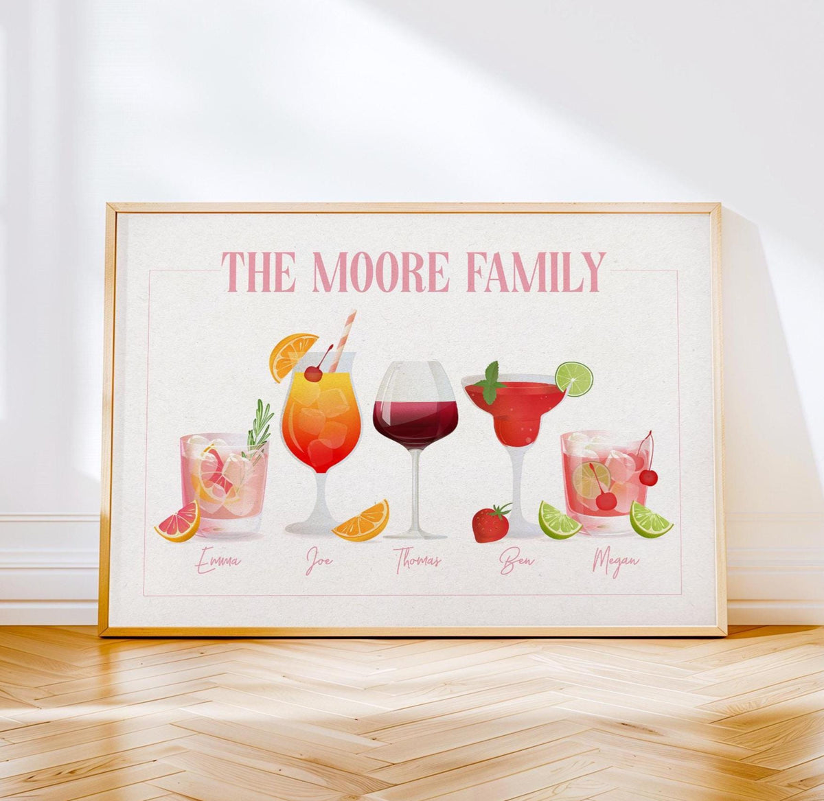 Custom roommates cocktail drink print, Personalised dorm room decor college apartment name sign, wall art decor
