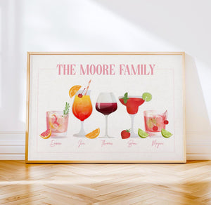 Custom roommates cocktail drink print, Personalised dorm room decor college apartment name sign, wall art decor