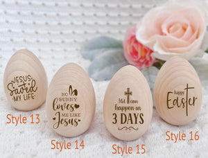 Personalized Engraved Wooden Egg for Easter Egg Basket, Easter egg table setting, Easter tray Easter Christian decor, He is risen