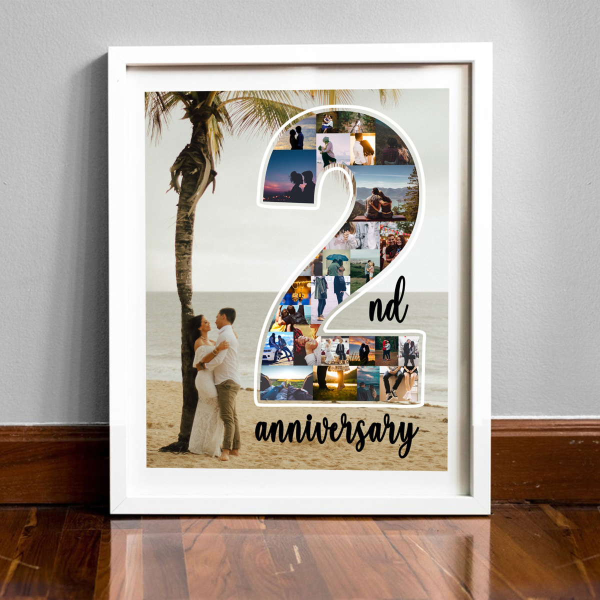 Personalize Second Anniversary Gift for husband, 2 Year Anniversary Gift for Him, Number 2 Collage Gift
