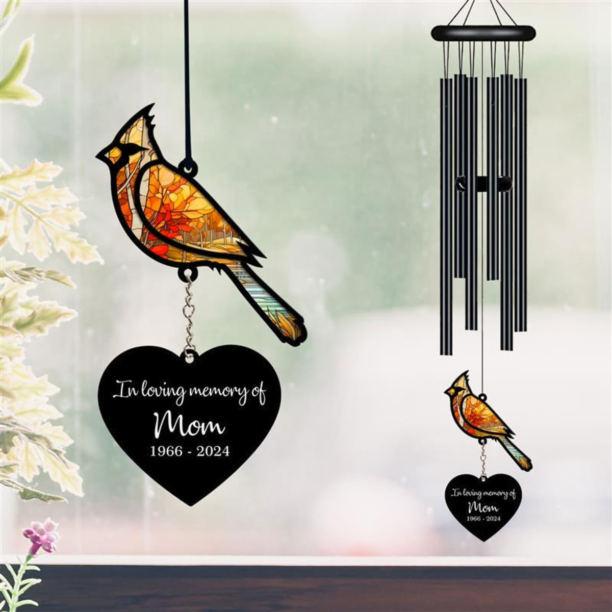 Personalized Memorial Wind Chime, Cardinal Wind Chime, Red Bird Suncatcher Wind Chime, In Loving Memory, Family Gift, Love Family