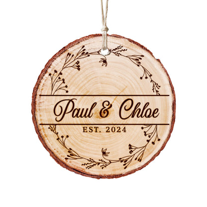 Custom Wedding Ornament Gift for Couples, Wedding Anniversary Rustic Ornament, Christmas Wooden Ornament, Engagement Gifts for Couple