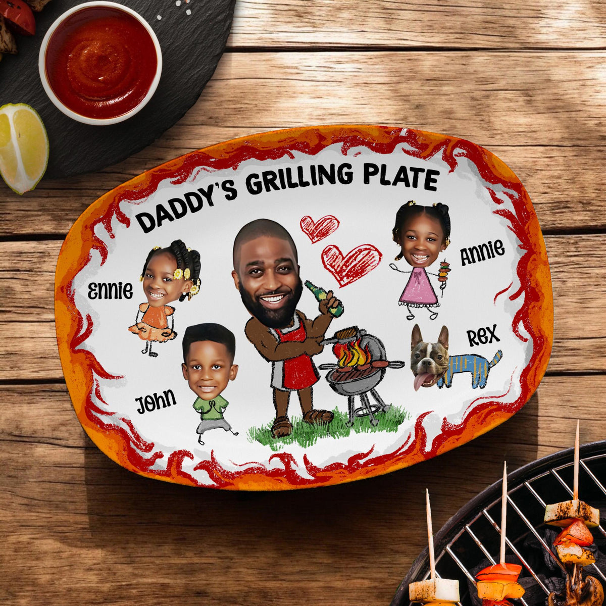 Personalized Daddy's Grilling Plate Gift - Custom BBQ Platter for Dad, Father's Day Present, Dad s Grill Plate With Kids Names & Face