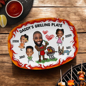 Personalized Daddy's Grilling Plate Gift - Custom BBQ Platter for Dad, Father's Day Present, Dad s Grill Plate With Kids Names & Face