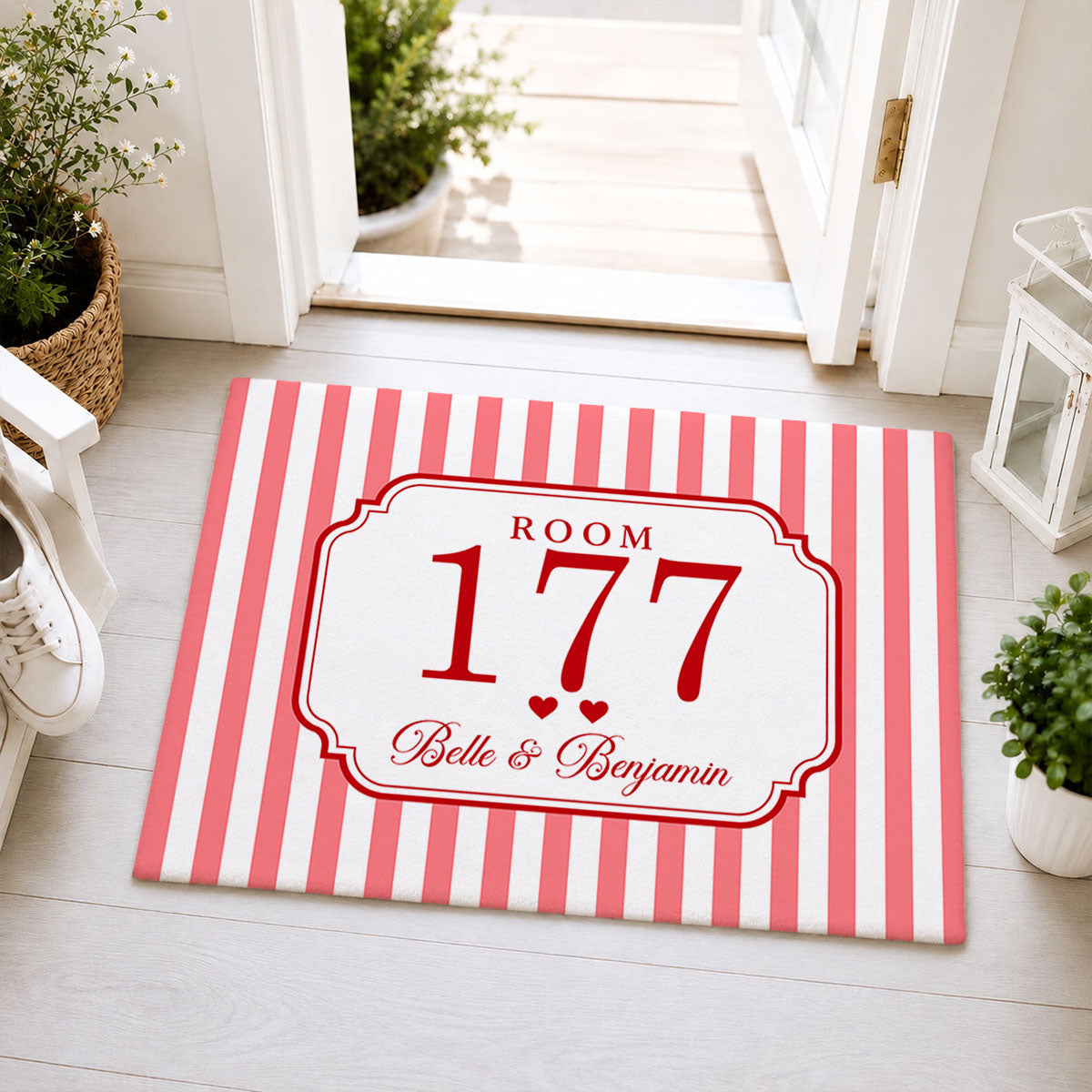 Personalized Striped Room Number Doormat - Gifts For Girls, Roomate