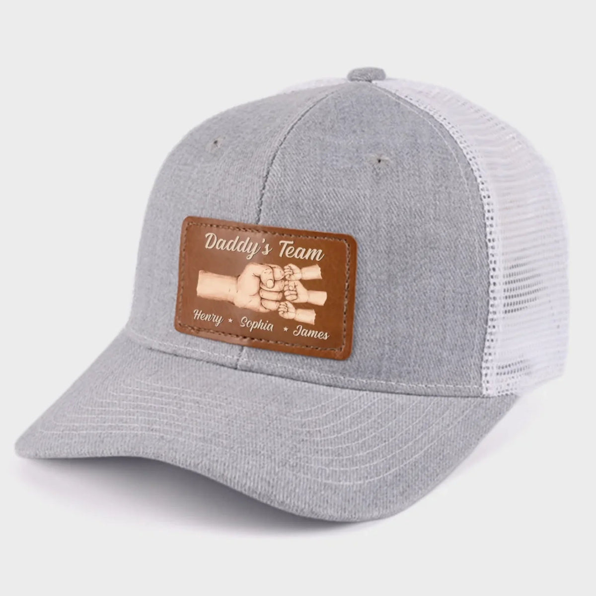 Daddy's Team Is Unbreakable - Personalized Leather Label Net Hat - Gift For Dad, Father's Day