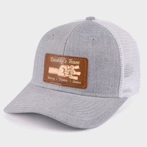 Daddy's Team Is Unbreakable - Personalized Leather Label Net Hat - Gift For Dad, Father's Day