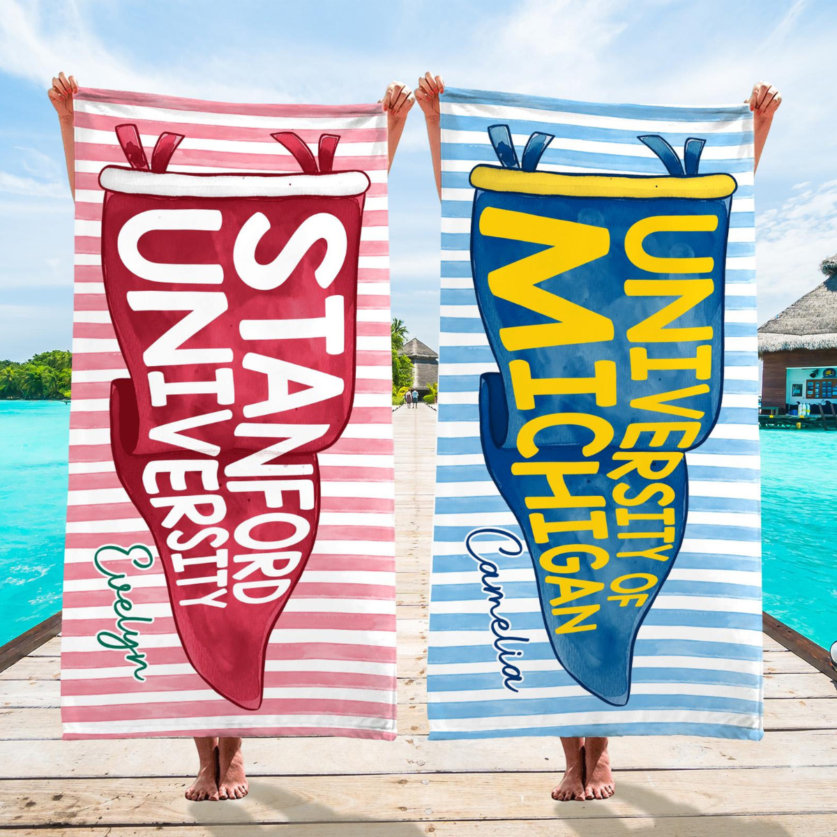 Personalized College Pennant Beach Towel, School Banner School Spirit Beach Towel, High School Graduation Gift, University Graduation Gift