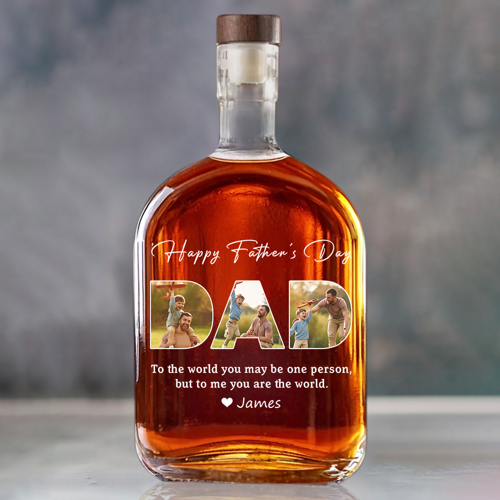 Custom Photo Happy Father's Day Family - Personalized Whiskey Bottle - Gift For Dad, Papa, Father's Day Gift