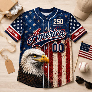 Personalized America Baseball Jersey, USA 250th Anniversary Jersey, Custom Name Number Patriotic Eagle Shirt, 1776 2026 4th of July Gift