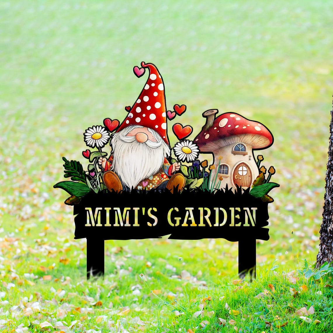 Custom Garden Gnome Yard Stake, Mother's Day Gnome Gifts, Mushroom Yard Art, Gift for Mimi Grandma, Outdoor Lawn Decor, Nana's Blessings