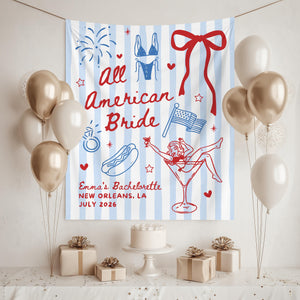 All American Bride Bachelorette Banner, 4th of July Cocktail Party Decor, BBQ Bachelorette Backdrop, Bach Photo Booth, Weenies Bridal Shower