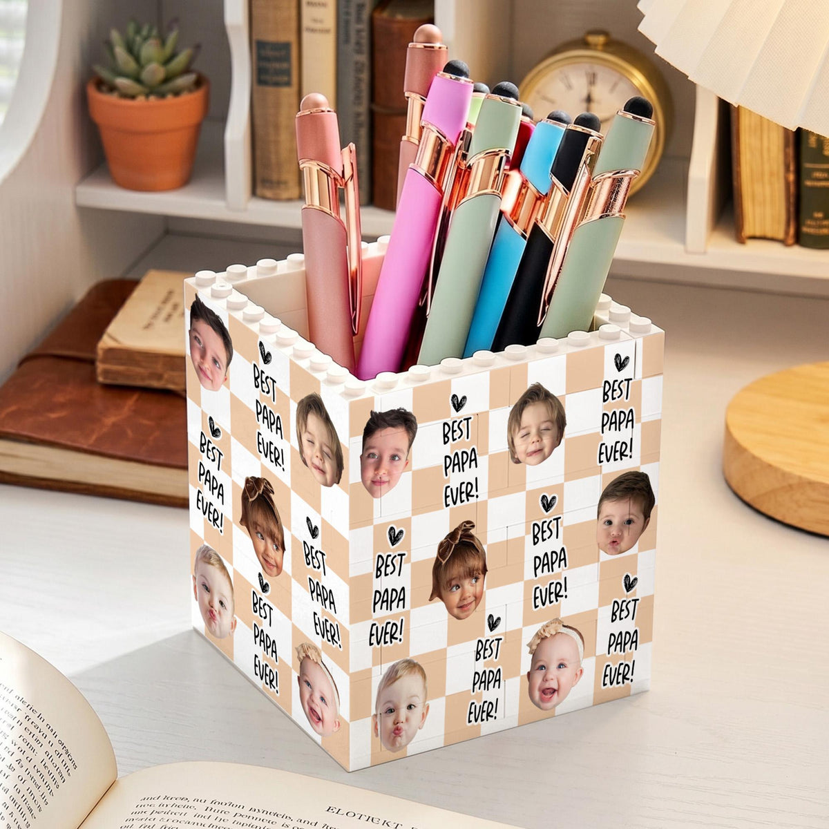 Personalized Baby Face Photo Building Block Pen Holder, Best Dad Ever Puzzle Block, New Dad Gift, Fathers Day Gift For Dad, Papa