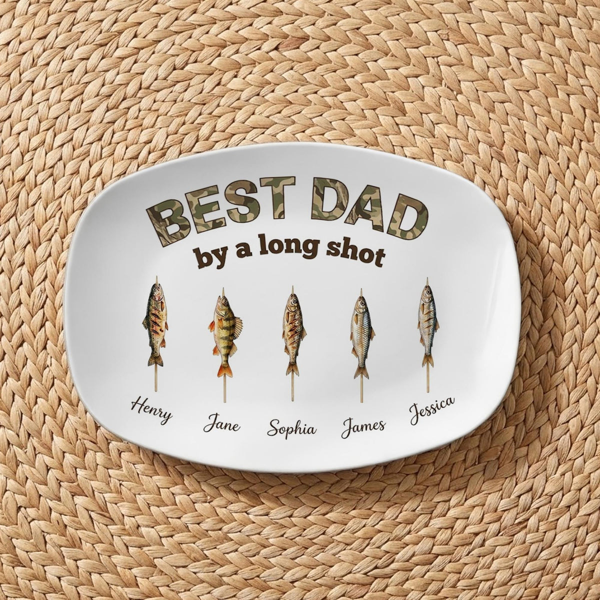 Personalized Fishing Dad Platter: Best Dad By A Long Shot Serving Tray, Custom Fisherman Family Gift