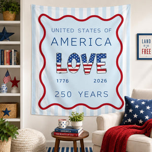 America 250th Anniversary Tapestry, USA Wall Hanging,Patriotic 4th Of July Backdrop, Coastal Americana Porch Banner, Summer Party Gift Decor