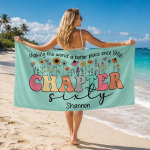 Personalized 60th Birthday Beach Towel, Floral Chapter Sixty Beach Towel, 60th Birthday Gift, 60 Years Old Birthday Gift, 1966 Birthday Gift