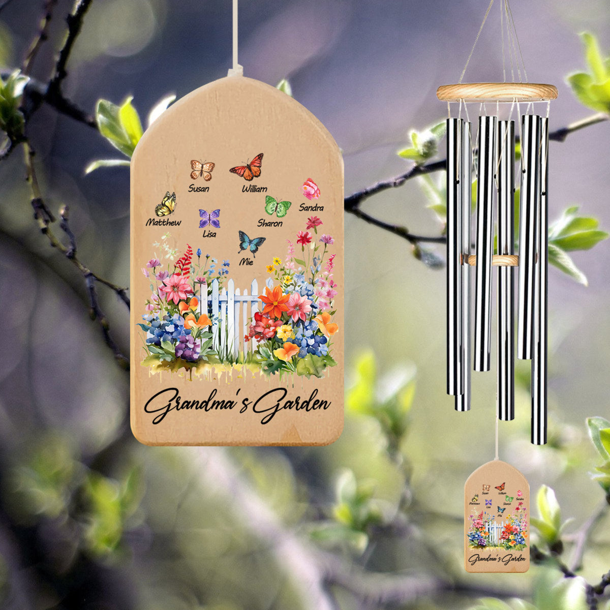 Grandma's Garden Butterflies - Personalized Wind Chime - Gift For Grandma, Mother's Day, Birthday Gift