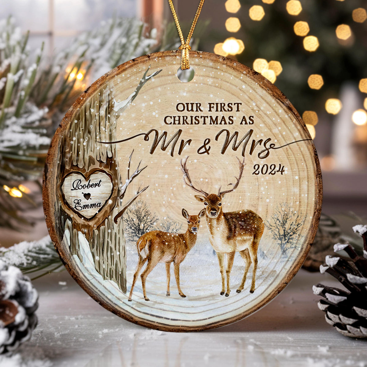 Personalized First Christmas Married Ornament, Our First Christmas As Mr & Mrs Deer Couple, Mr and Mrs Ornament, Wedding Ornament, Newlywed Gift