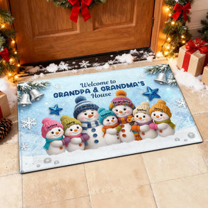 3D Effect Snowy Christmas Snowman Welcome To Grandma Grandpa House - Personalized Doormat - Christmas Gift For Grandma & Grandpa