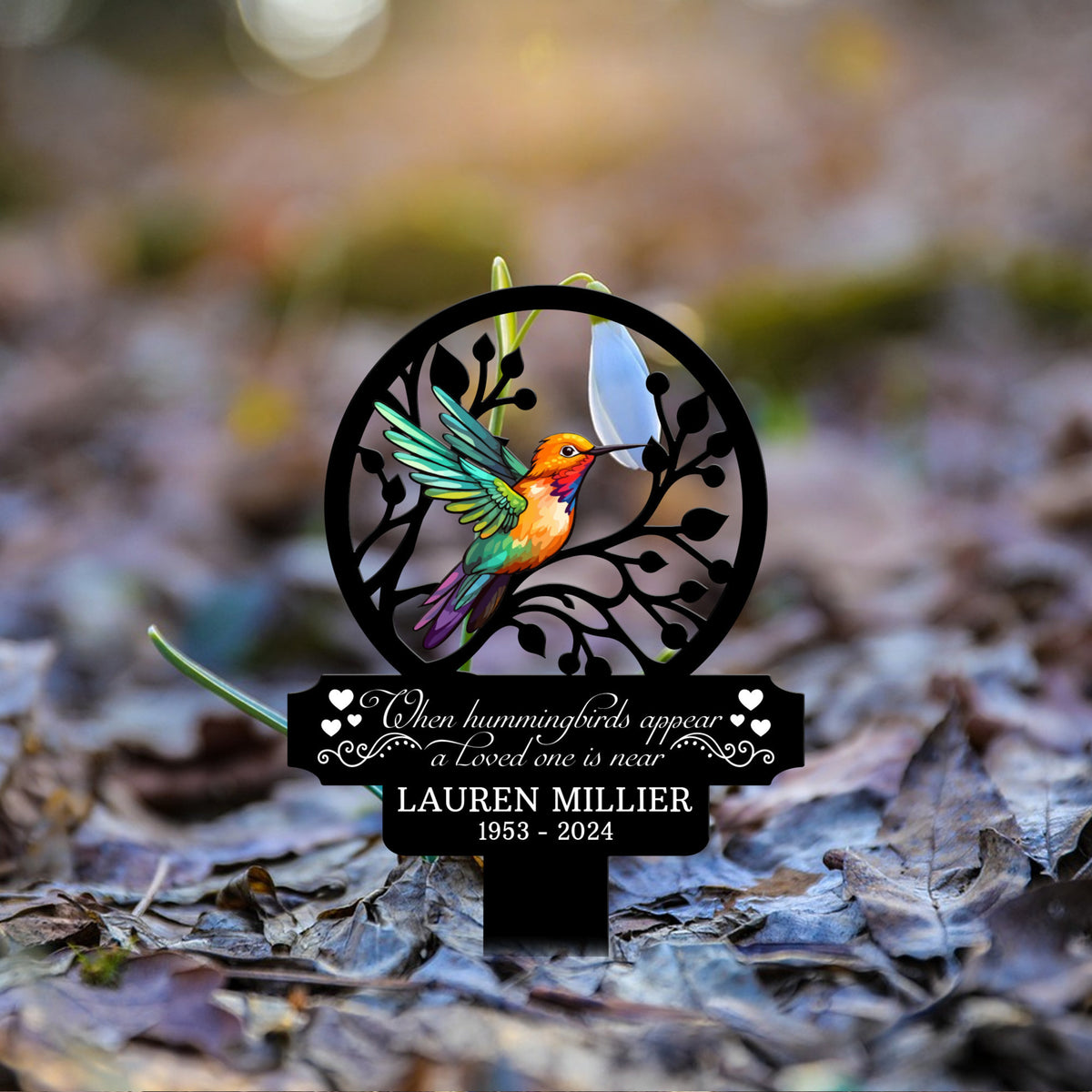 Custom Name Hummingbird Memorial Metal Stake, Hummingbird Name Sign, Garden Metal Stake, Sympathy Gift, Mother's Day, Memorial Stake