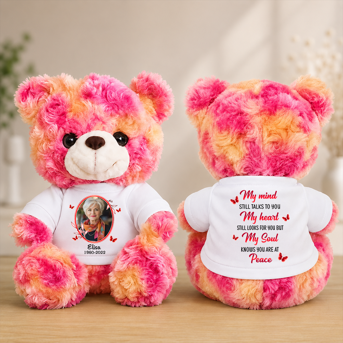 My Mind Still Talks To You Photo Butterflies Sympathy Remembrance - Personalized Memorial Teddy Bear