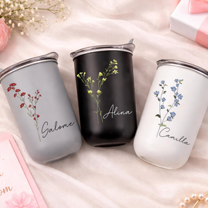 Birthday Flower Tumbler, Wildflower 10oz Personalized Coffee Cup, Custom Name Gift for Her