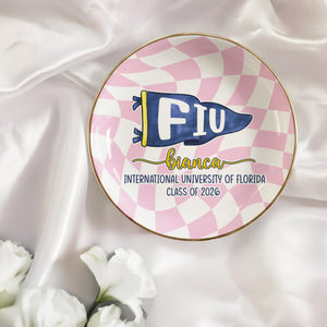 Custom School Pennant Flag Ring Dish, Personalized College Graduation Gifts for Her, Class of 2026 Keepsake Gift