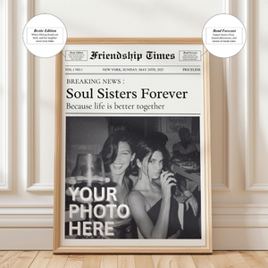 Custom Newspaper Print, Personalized Best Friends Wall Art, Retro Bestie Birthday Gift, Friendship Gift, Roommate Decor, Girl Dorm Decor