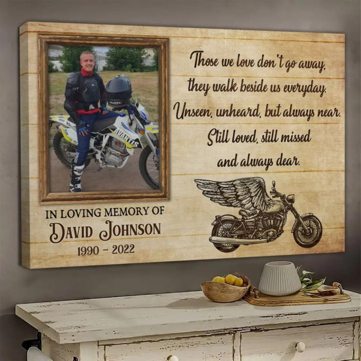Memorial Gone Riding - Personalized Canvas - Sympathy Gift for Family, Memorial Father Grandpa