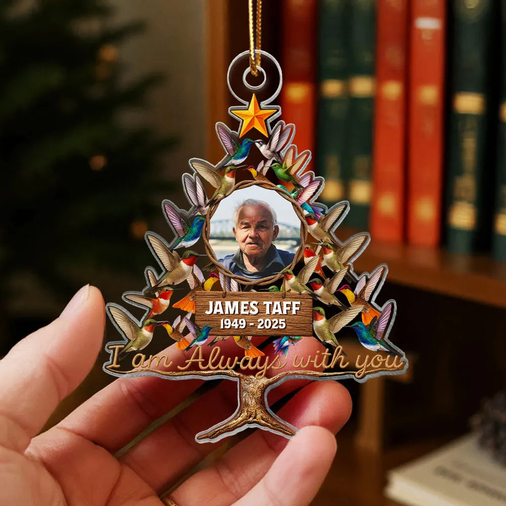 Humming Bird Christmas Tree Custom Photo Memorial - Personalized Acrylic Ornament - Christmas Memorial Gift