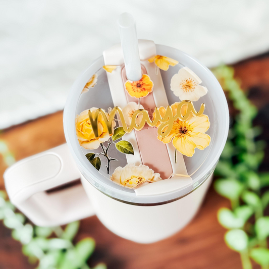 Flower Pattern Tumbler Topper, Custom Tumbler Name Tumbler Topper Name Tag, Gift For Her