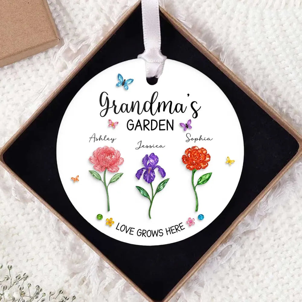 Grandma's Garden Custom Birth Month Flower - Personalized Ceramic Ornament - Heartfelt & Thoughtful Christmas Gift for Grandma