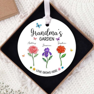 Grandma's Garden Custom Birth Month Flower - Personalized Ceramic Ornament - Heartfelt & Thoughtful Christmas Gift for Grandma