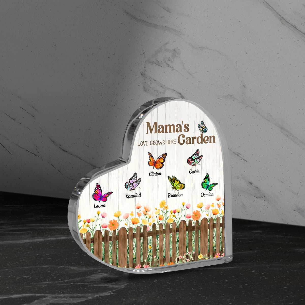 Mom's Garden Heart Acrylic Plaque with Kids Names, Flower Acrylic Plaque, Family Keepsake, Nana s Blessings, Grandma Garden Plaque